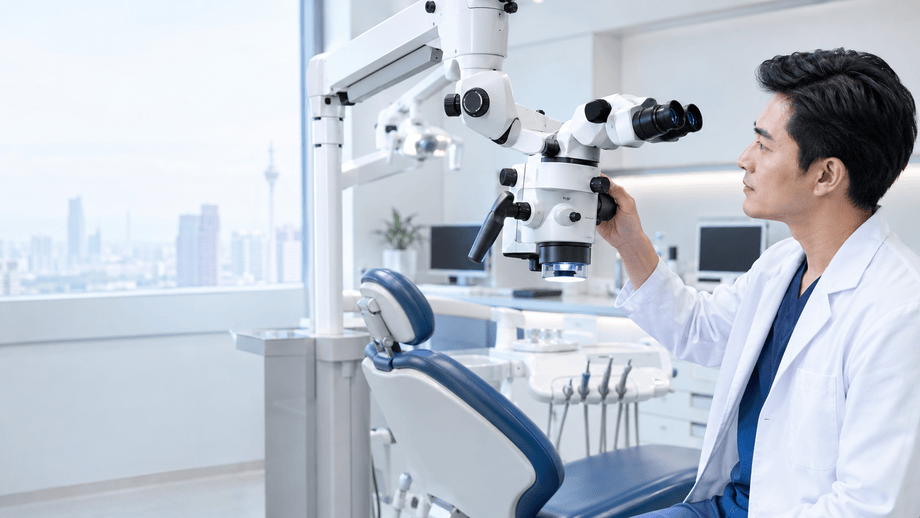 Dentist comparing dental microscope options and dental microscope prices in Malaysia