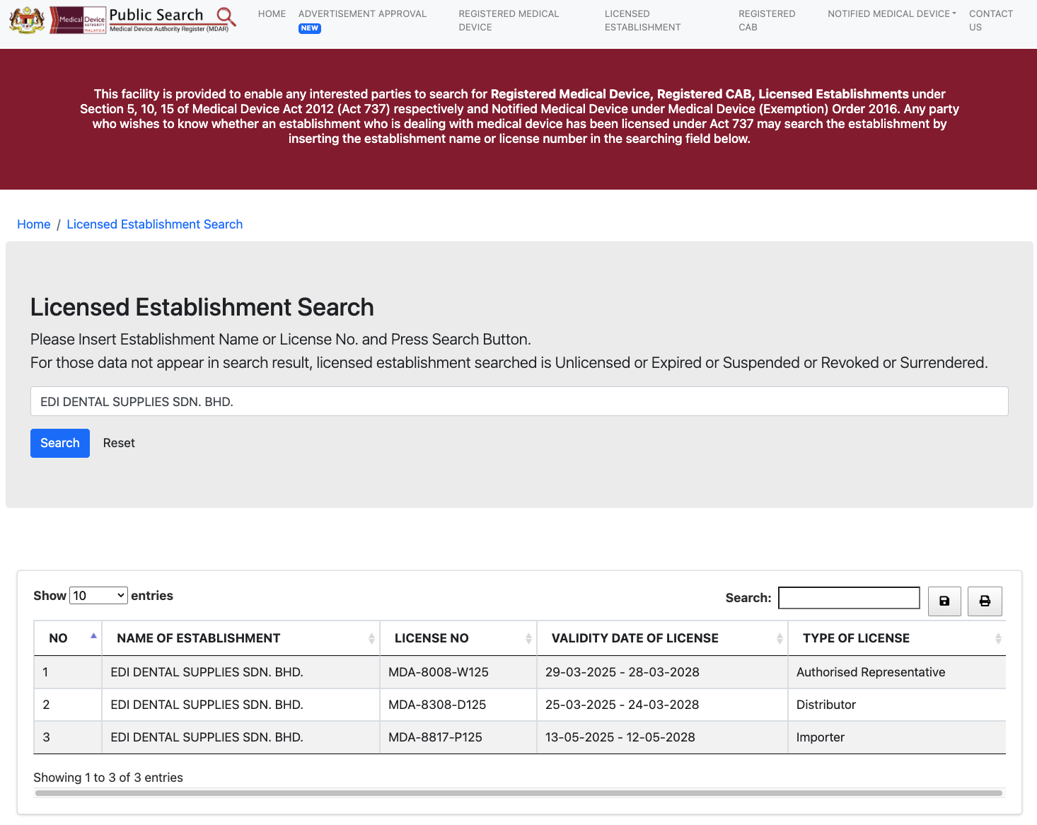 Edi Dental MDA Approved Supplier