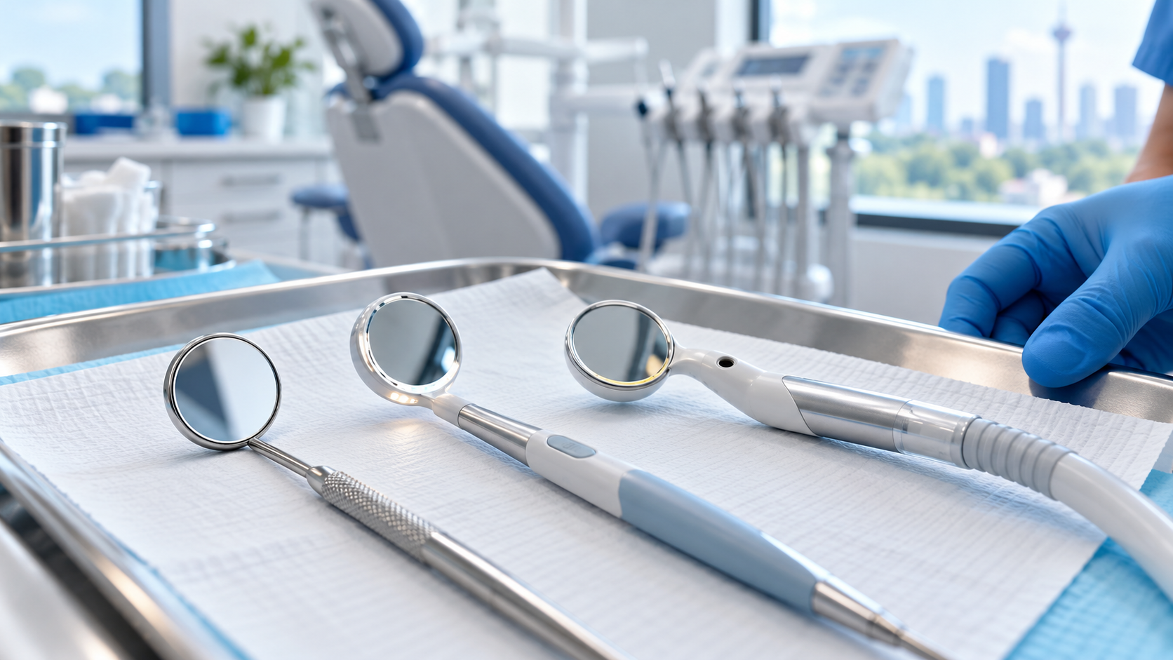 Illustration of types of dental mirrors arranged in a Malaysian dental clinic